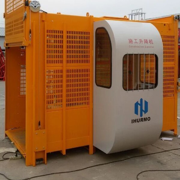 Construction 2*2000 kg Double Cage Elevator on a building site.