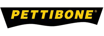 El logotipo muestra "Pettibone" en amarillo intenso sobre una elegante ola negra, que simboliza la innovación, como los elevadores de tijera IHURMO.