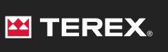 टेरेक्स लोगो: काले रंग पर सफेद पाठ, लाल/सफेद ज्यामितीय प्रतीक, जो उनके टॉवर क्रेन उद्योग की प्रमुखता को उजागर करता है।