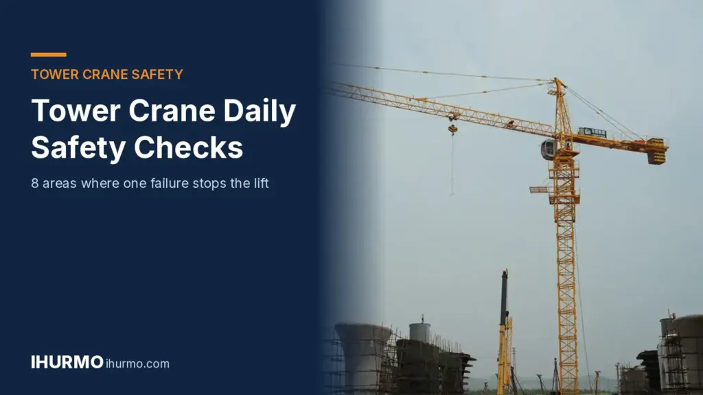 IHURMO hammerhead tower crane with jib extended over a construction site