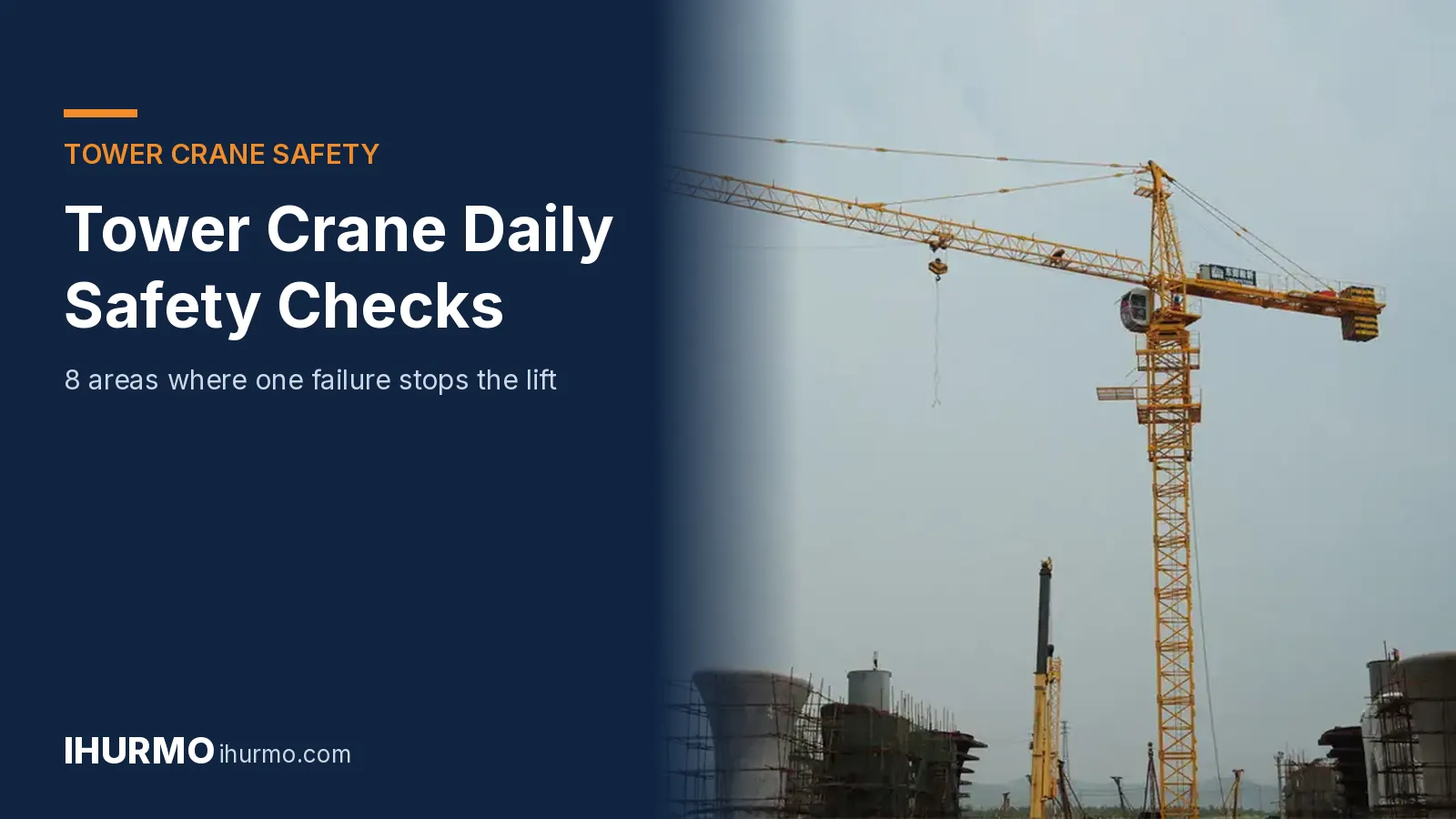 IHURMO hammerhead tower crane with jib extended over a construction site